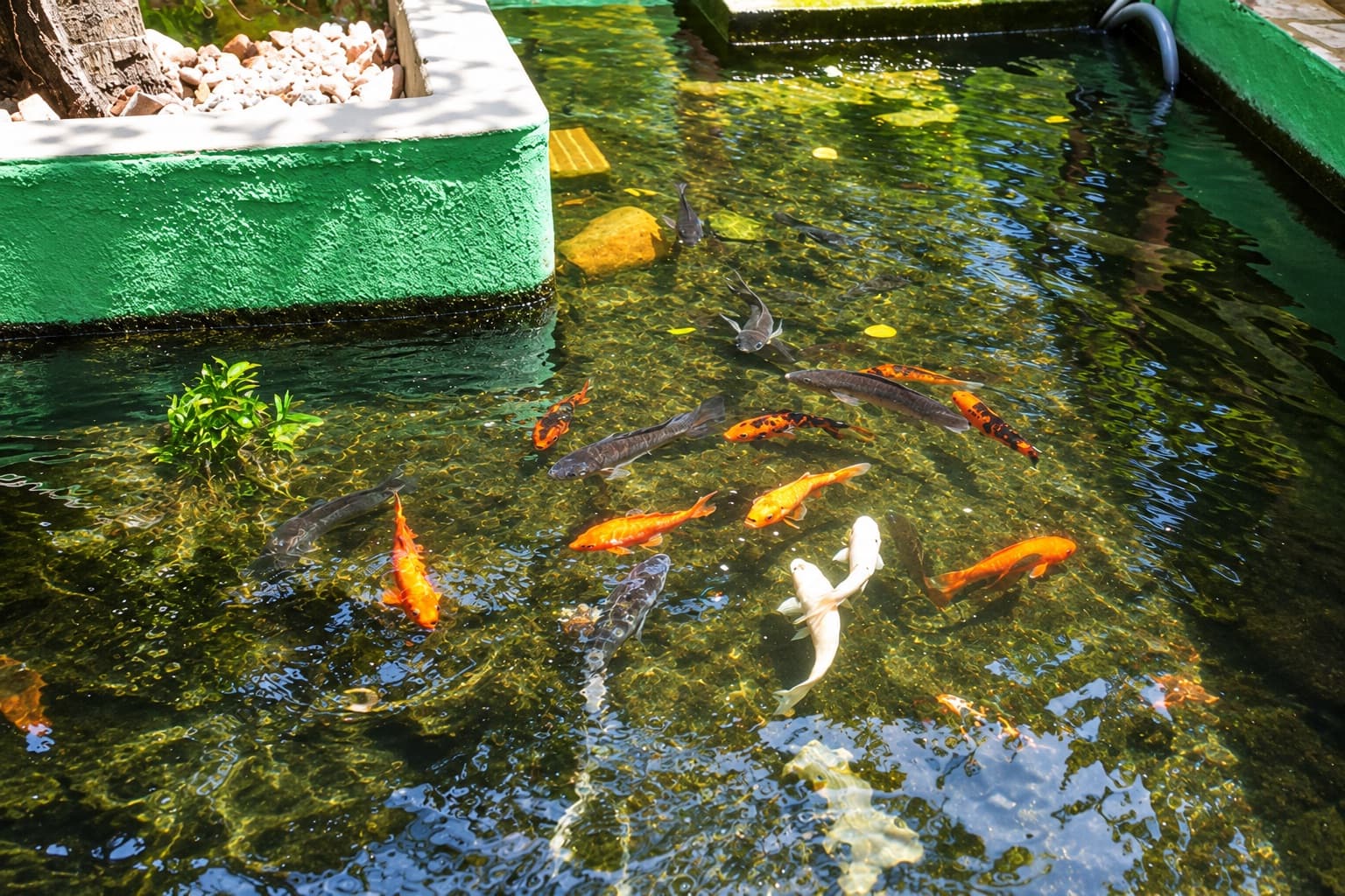 Laguinho com carpas no jardim